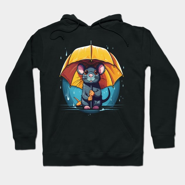 Rat Rainy Day With Umbrella Hoodie by JH Mart